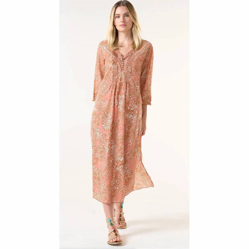 NEW ONESEASON costa brava long poppy dress in blush